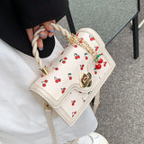 Sweet Cherry Square Chains Crossbody Bag Green Yellow HandBag