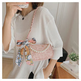 Cartoon Pattern Shoulder Bag with Silk Scarf