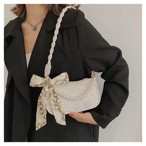 Cartoon Pattern Shoulder Bag with Silk Scarf