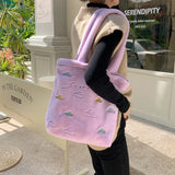 Faux Lamb Wool Women's Shoulder Bag Embroidery Cloud Female Plush Handbag
