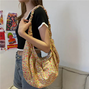 Sweet Floral Canvas Shoulder Bag Women Large Capacity Tote Vintage Purses