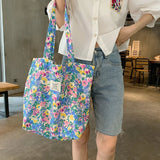 Purple Flower Canvas Shopper Handbag for Women Girls