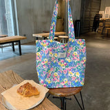 Purple Flower Canvas Shopper Handbag for Women Girls