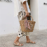 Sweet Girl Straw Rattan Bag & Knitting Scarf Set
