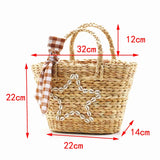 Sweet Girl Straw Rattan Bag & Knitting Scarf Set