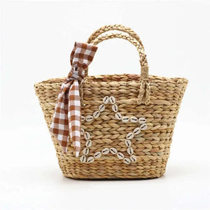 Sweet Girl Straw Rattan Bag & Knitting Scarf Set
