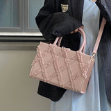 Sweet Girls Pink Small Tote Bags Solid Women's Diamond Lattice Shoulder Bag