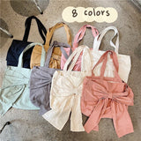 Girly Bowknot Canvas Shoulder Bag Vintage Ladies Casual Tote Handbags