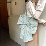 Sweet Girly Bowknot Canvas Shoulder Bag Vintage Ladies Casual Tote Handbags