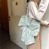 Girly Bowknot Canvas Shoulder Bag Vintage Ladies Casual Tote Handbags