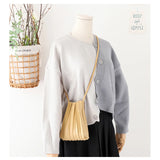 Sweet Pleated Mini Shoulder Bag Soft Leather Handbag