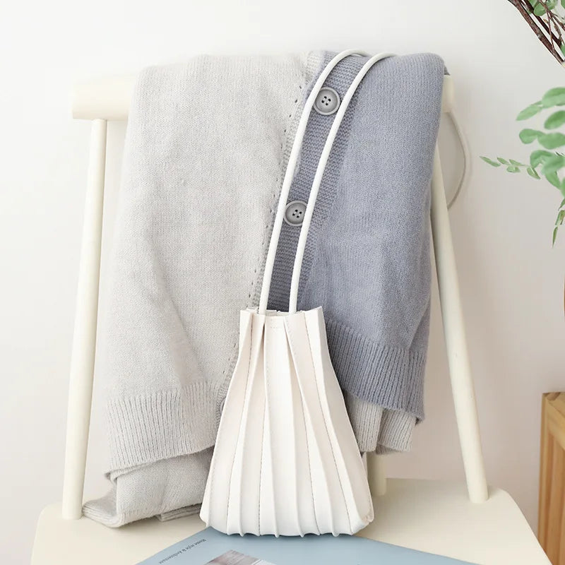 Sweet Pleated Mini Shoulder Bag Soft Leather Handbag