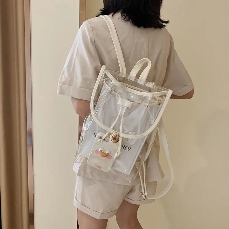 Clear PVC Women Backpack Transparent Travel School Bag for Teenage Girls