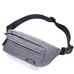 TINYAT Men Waist Bag Casual Fanny Pack Money Phone Belt Gray Nylon Bum Bag