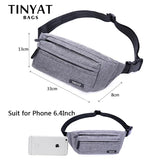 TINYAT Men Waist Bag Casual Fanny Pack Money Phone Belt Gray Nylon Bum Bag