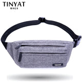 TINYAT Men Waist Bag Casual Fanny Pack Money Phone Belt Gray Nylon Bum Bag