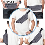 TINYAT Men Waist Bag Casual Fanny Pack Money Phone Belt Gray Nylon Bum Bag