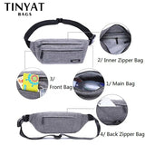 TINYAT Men Waist Bag Casual Fanny Pack Money Phone Belt Gray Nylon Bum Bag