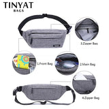 Men Grey Waist Bag Pack Casual Functional Phone Money Belt Fanny Travel Hip