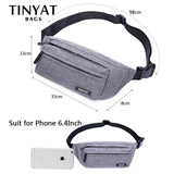 Men Grey Waist Bag Pack Casual Functional Phone Money Belt Fanny Travel Hip