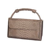 Cowhide Leather Clutch Crossbody Bag Snake Pattern Khaki Chain