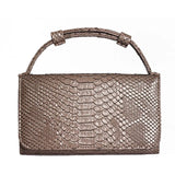 Cowhide Leather Clutch Crossbody Bag Snake Pattern Khaki Chain