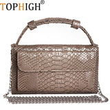Cowhide Leather Clutch Crossbody Bag Snake Pattern Khaki Chain