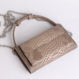 Cowhide Leather Clutch Crossbody Bag Snake Pattern Khaki Chain