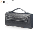 Ostrich Pattern Leather Tote Clutch Bag for Women