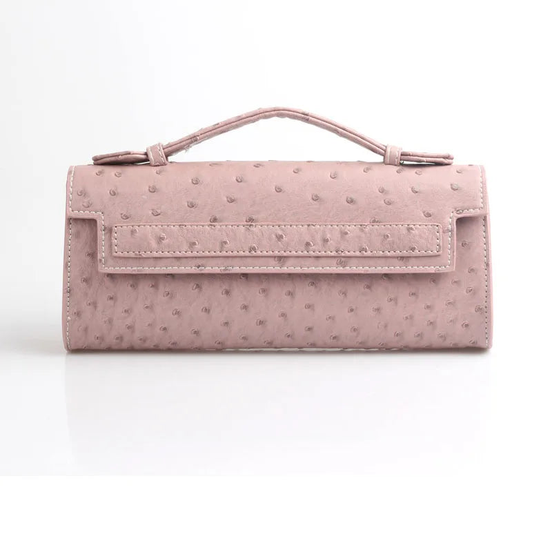 Ostrich Pattern Leather Tote Clutch Bag for Women