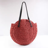 Women Large Raffia Straw Bag Beach Handbags Travel Shoulder Bags Red Apricot Tot
