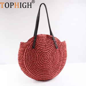 Women Large Raffia Straw Bag Beach Handbags Travel Shoulder Bags Red Apricot Tot