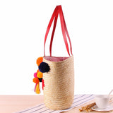 Women Summer Beach Bag With Hairball Tassel Large Tote Letter Messager Bag