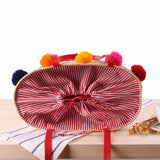 Women Summer Beach Bag With Hairball Tassel Large Tote Letter Messager Bag