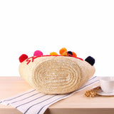 Women Summer Beach Bag With Hairball Tassel Large Tote Letter Messager Bag