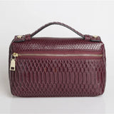 TOPHIIGH Leather Portable Bag For Women Clutch Snake Red Coffee