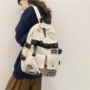 Hip Hop Cargo Backpack Women Large Capacity Nylon Laptop Mini Bags