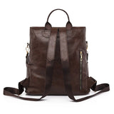 Anti Theft PU Leather Backpack Women Zipper Laptop Travel Bag