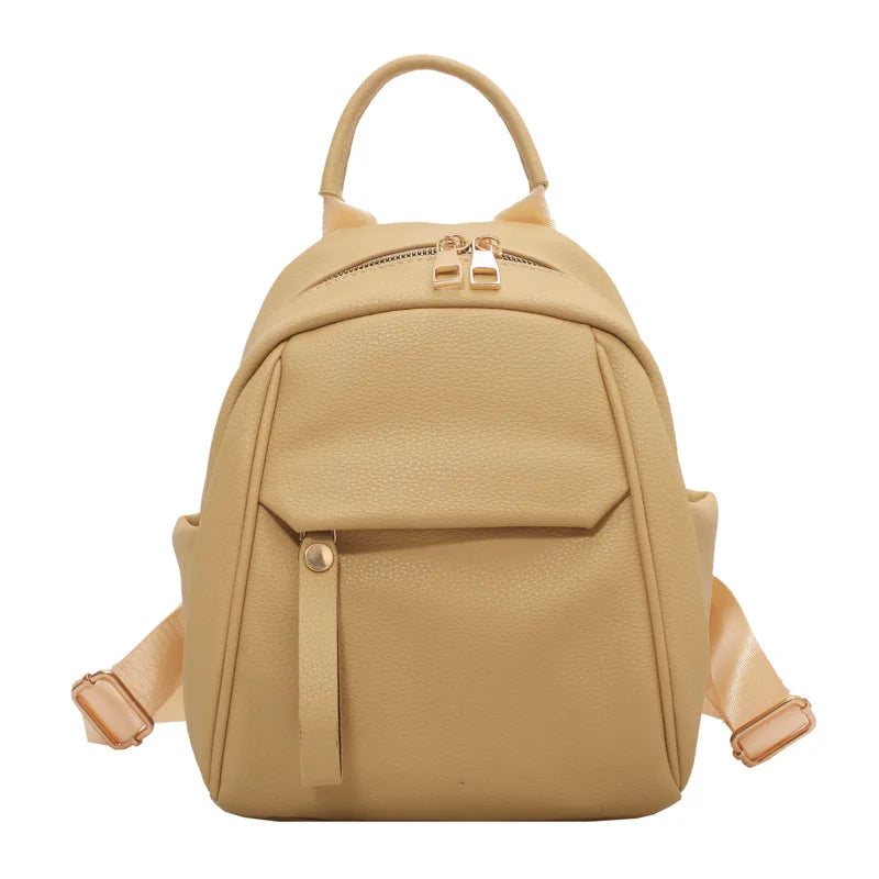 Small PU Leather Backpack Bags for Women Solid Travel Rucksack