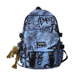 Nylon Camo Graffiti Backpack for Women, Students, Hip-hop, School