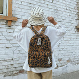 Leopard Print Backpack Handbag Corduroy Lady Schoolgirls Sac A Dos