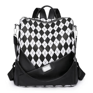 Leather Women Backpack Anti-theft PU Ladies School Bag Plaid Bookbag