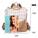 Leather Women Backpack Anti-theft PU Ladies School Bag Plaid Bookbag