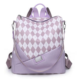 Leather Women Backpack Anti-theft PU Ladies School Bag Plaid Bookbag