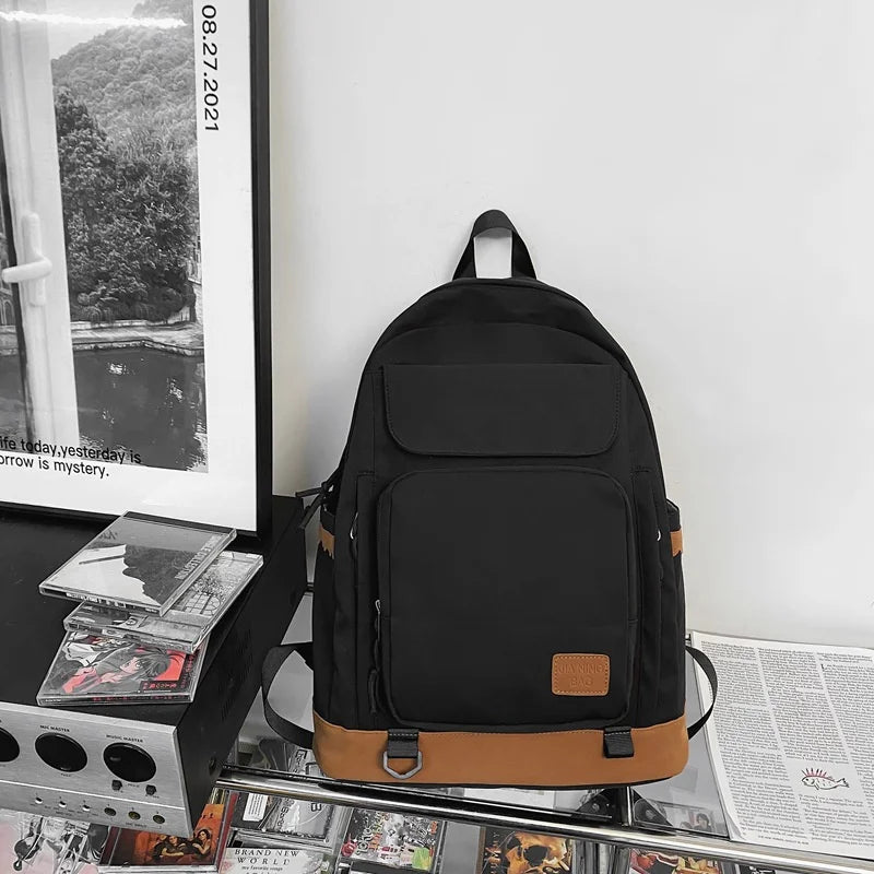 Casual Pure Women Backpack Men Contrast Schoolbag Laptop Bags