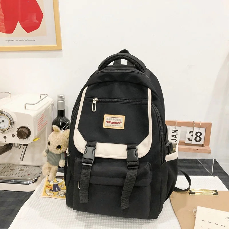 Nylon Multi-pocket Women Backpack Student College School Bag