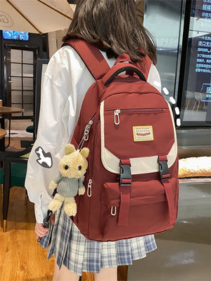 Nylon Multi-pocket Women Backpack Student College School Bag