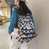 Plaid Nylon Large Capacity Women Backpack Daypack Laptop
