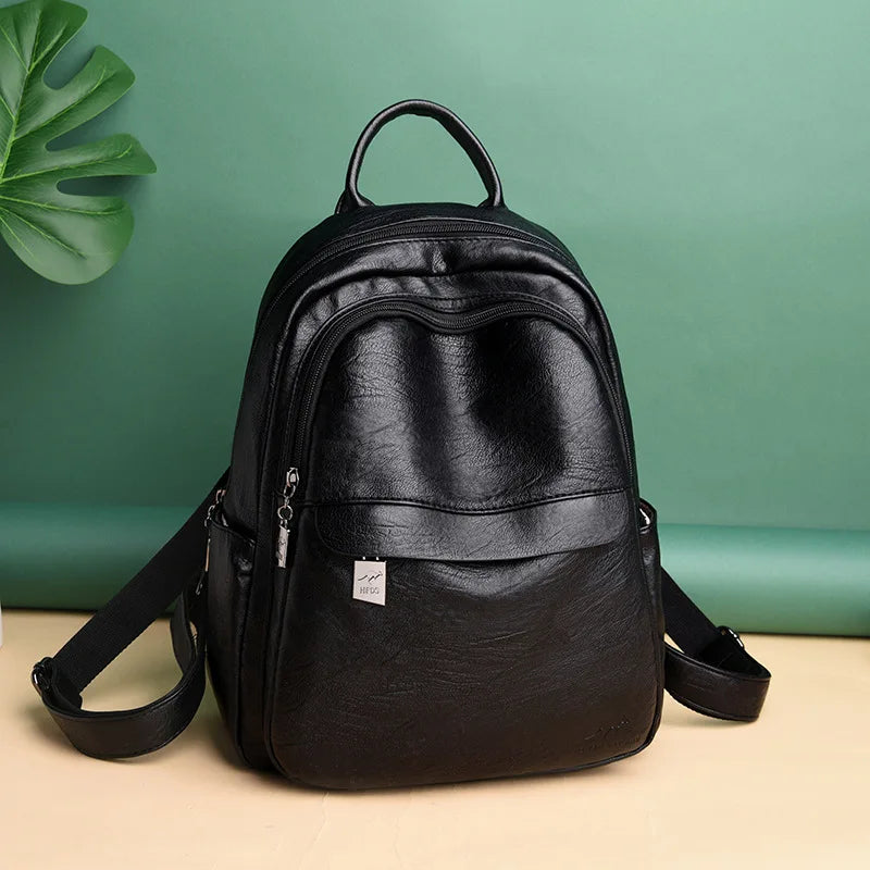 Women Large Capacity Soft Leather School Bag for College Students