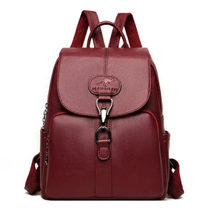 Soft Leather Student Girl School Bag Outdoor Travel Backpack